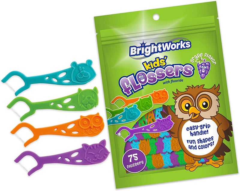 Kids GrapeFlavored Dental Flossers Colorful Animals add Fun to Support Healthy Habits EasyGrip Handle and FluorideCoated Floss Pack of 3 x 75 Pieces